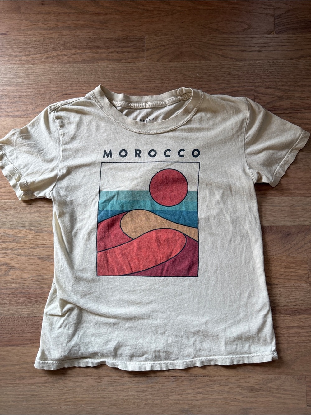 PS/LA Morocco Graphic Tee Cream Colorful Print Cotton T-Shirt Small